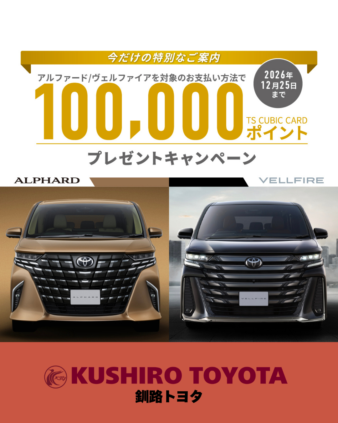 アルファード・ヴェルファイア TS CUBIC CARD 100,000ポイントプレゼントキャンペーン